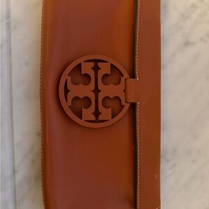 Brown Leather Clutch with Logo